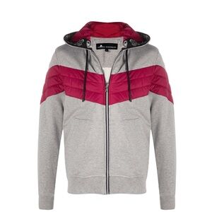 Moose knuckles quilted panel logo monogram puffer zip up jacket hoodie NEW